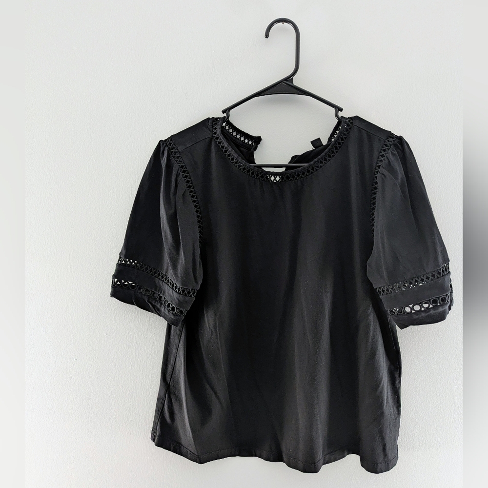 Ann Taylor Black Blouse with Lace Trim